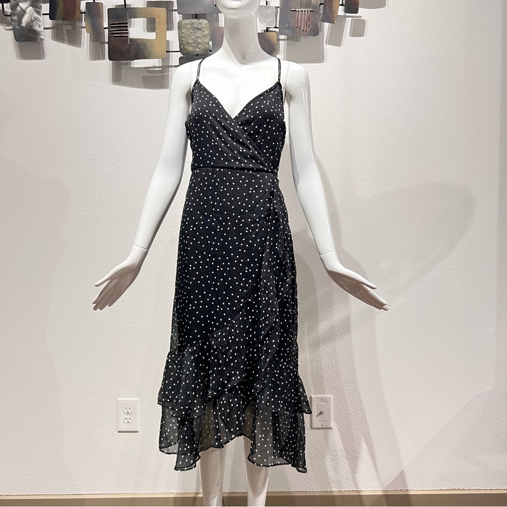 Francesca's Mi Ami Dress Black & White Polka Dots Midi Dress Ruffled Hem Size M
